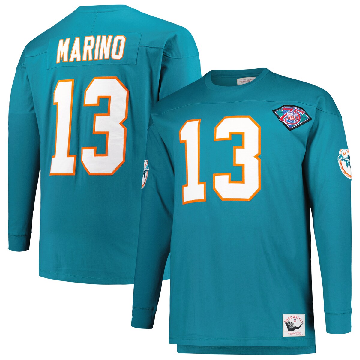 【公式グッズ】NFL ドルフィンズ ダン・マリーノ 長袖 Tシャツ （大きいサイズ） Mitchell & Ness/ミッチェル＆ネス メンズ アクア (Men's B&T MNC Cut & Sew Player N&N LS Top)