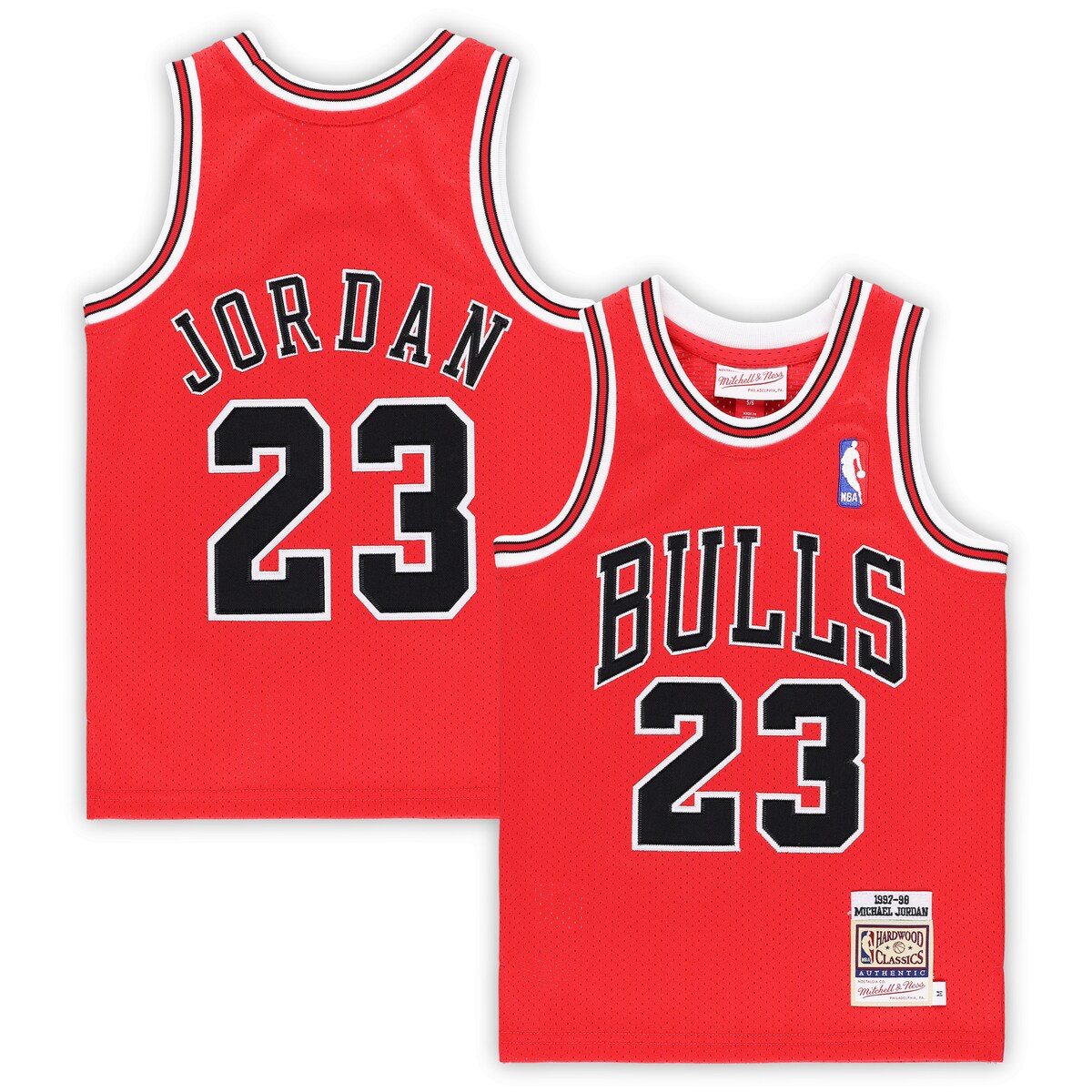 BULLS JORDAN 23番 レッドジャージ ゲーム　タンクトップ Mitchell & Ness AUTHENTIC JERSEY #23 MICHAEL JORDAN 84-85