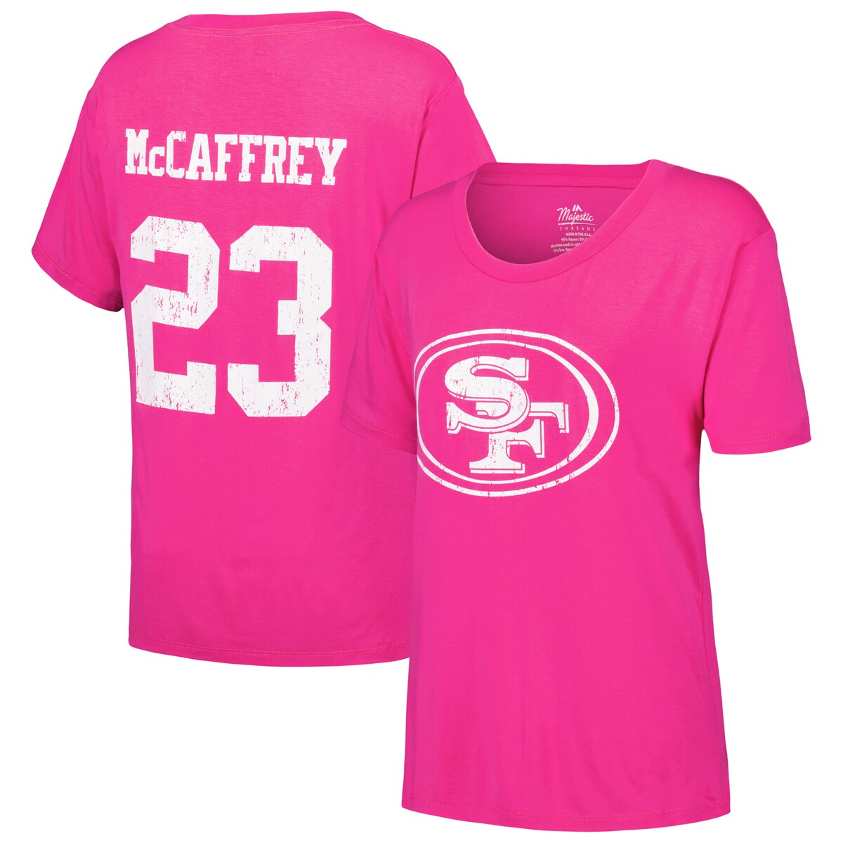 【公式グッズ】NFL 49ers クリスチャン・マキャフリー Tシャツ Majestic/マジェスティック レディース ピンク (Women's Pink SST)|Fanatics公式ストア 店