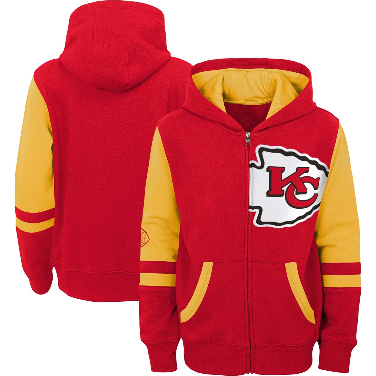 【公式グッズ】NFL チーフス フルジップアップ パーカー Outerstuff キッズサイズ レッド (23 Youth Stadium Colorblock FZ Hood)