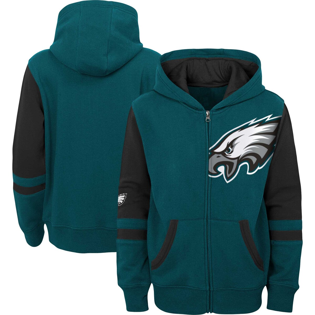 【公式グッズ】NFL イーグルス フルジップアップ パーカー Outerstuff トドラー・幼児サイズ グリーン (23 Juvenile Stadium Colorblock FZ Hood) 7,742円