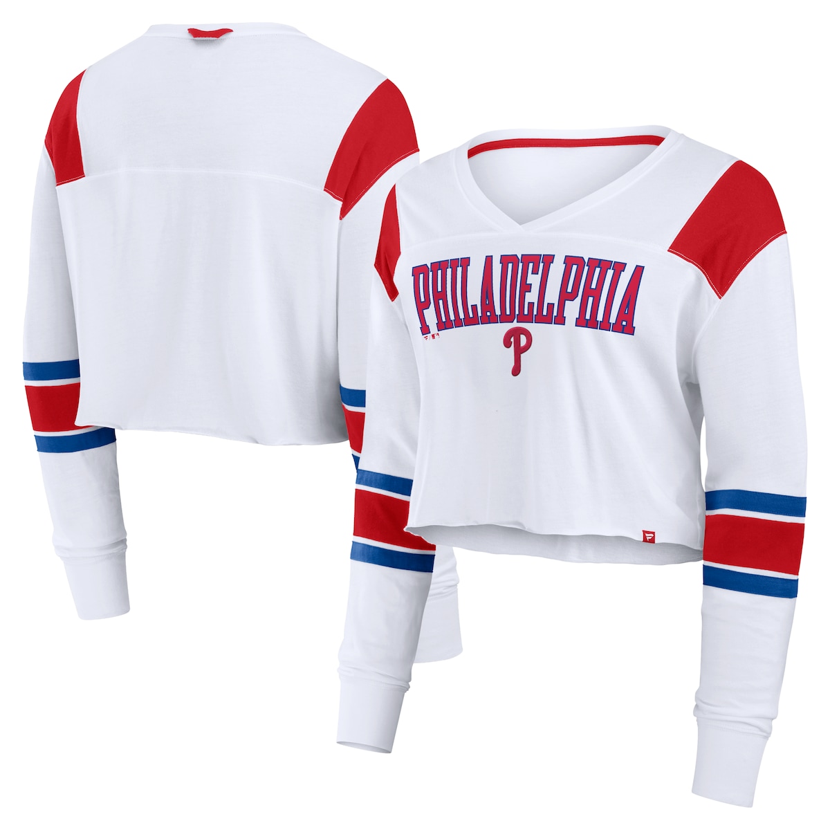 【公式グッズ】MLB フィリーズ 長袖 Tシャツ Fanatics/ファナティクス レディース ホワイト (Fall24 WI Stretch Crop LS Top)|Fanatics公式ストア 店