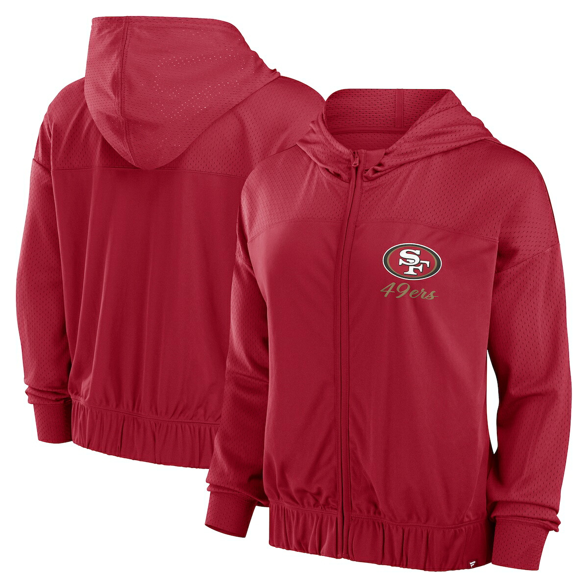 【公式グッズ】NFL 49ers フルジップ パーカー Fanatics(ファナティクス) レディース スカーレット (24 Women's LC Script Lock Poly Full-Zip Hood)