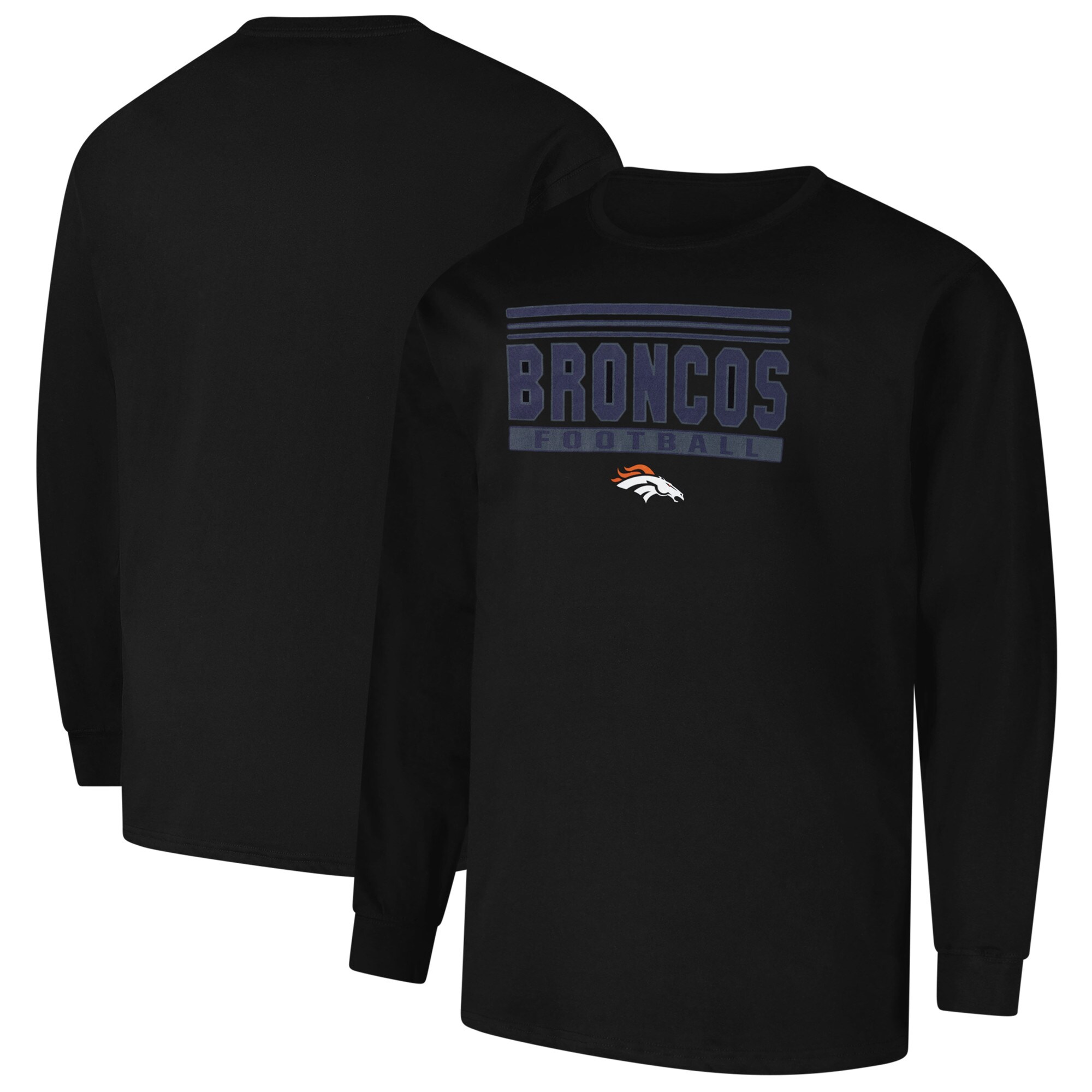 【公式グッズ】NFL ブロンコス 長袖 Tシャツ （大きいサイズ） Profile メンズ ブラック (NFL MENS BLACK POP LS TEE)