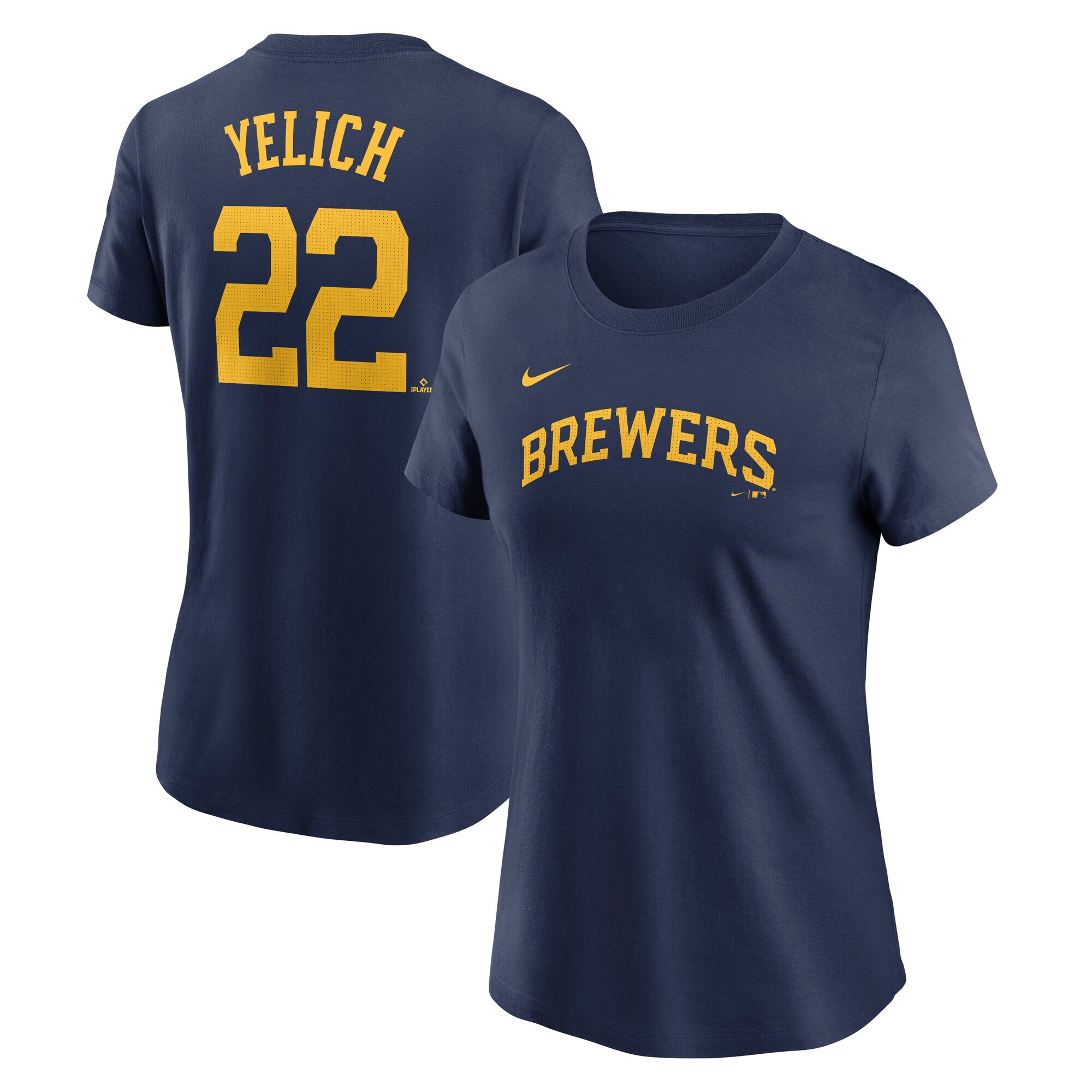 【公式グッズ】MLB ブルワーズ クリスチャン・イェリッチ ネーム&ナンバー Tシャツ Nike/ナイキ レディース ネイビー (Nike Fuse Women's N&N Tee)|Fanatics公式ストア 店