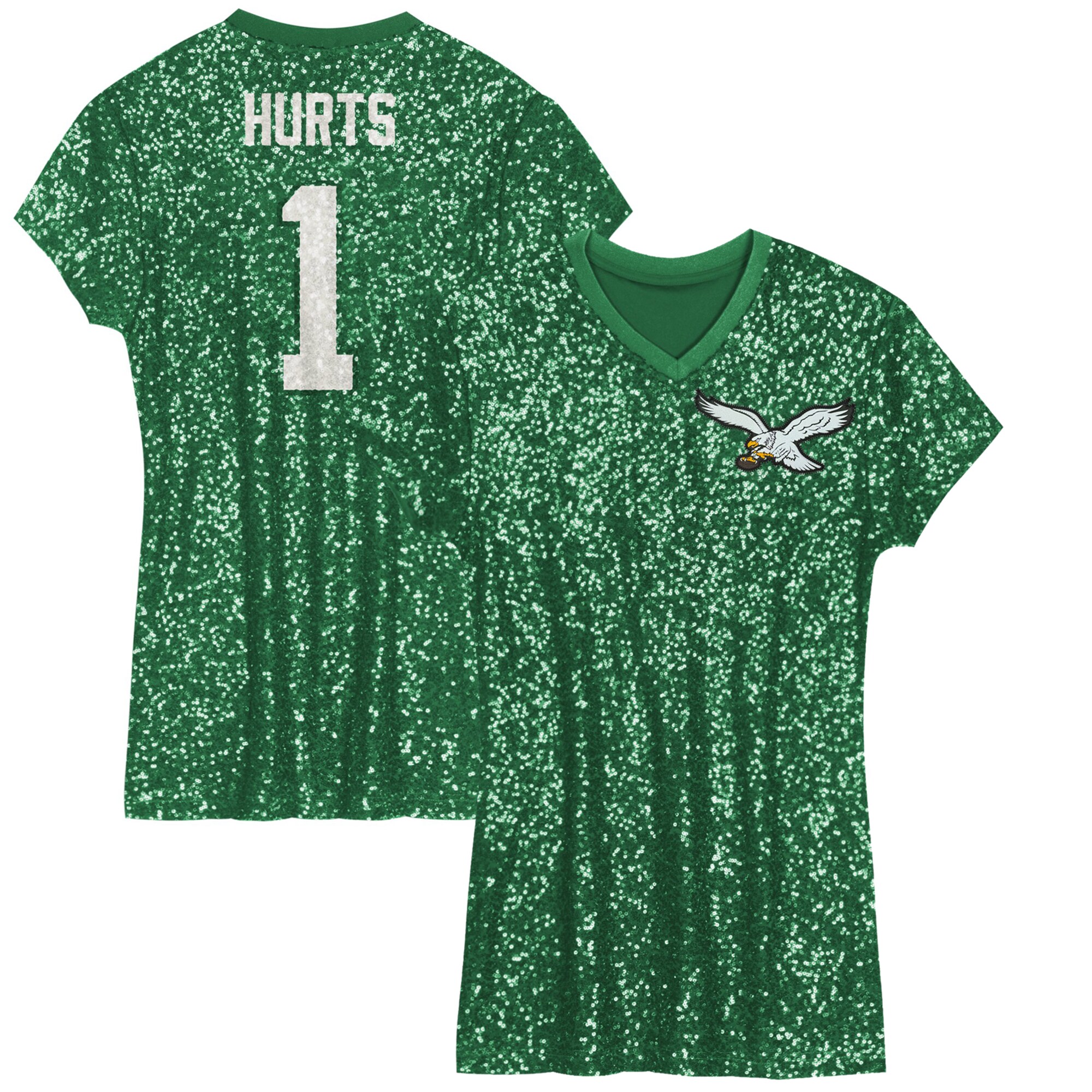 【公式グッズ】NFL イーグルス ジャレン・ハーツ ワンピース Outerstuff ガールズ グリーン (Youth Girls Sequin Dress Fashion Jersey)