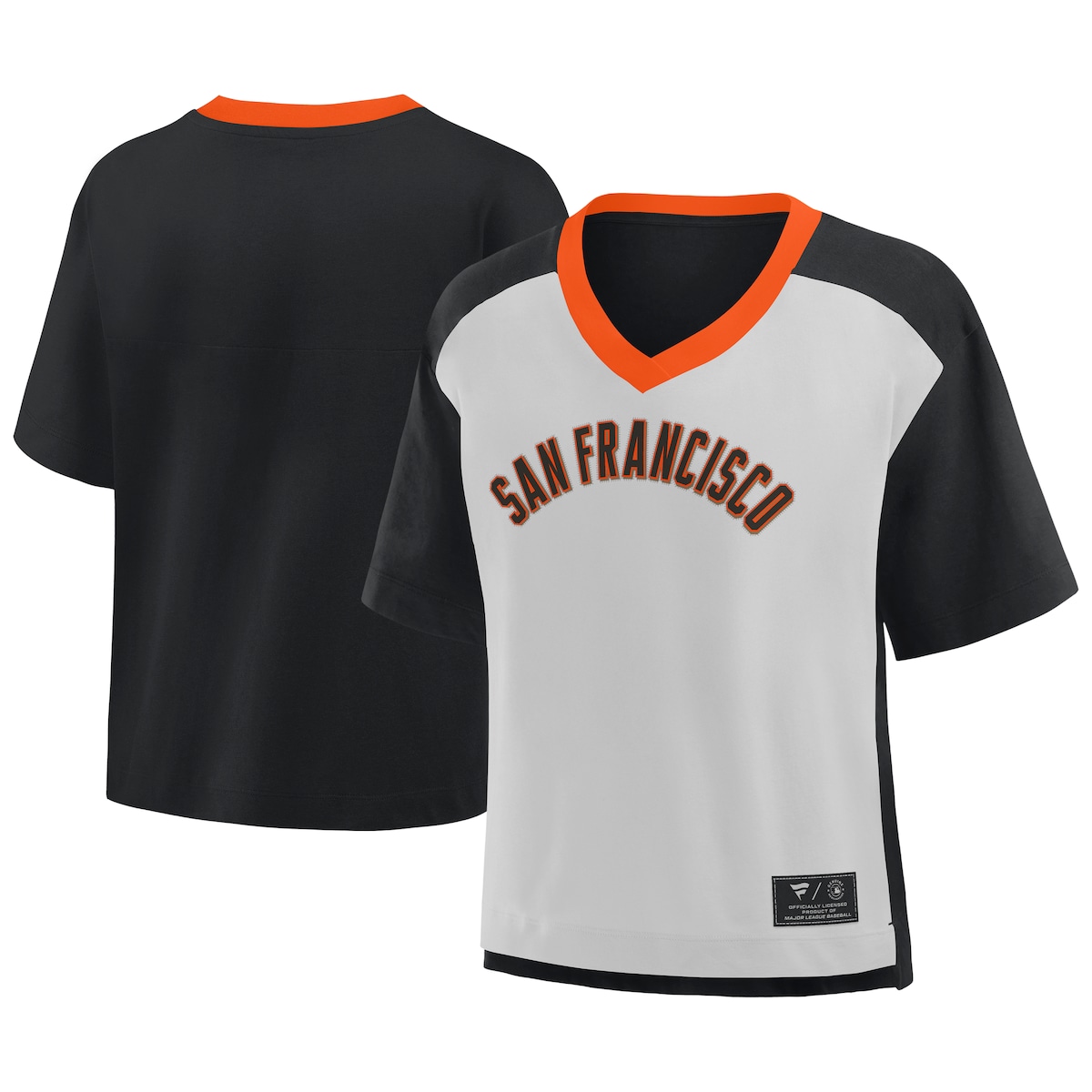 【公式グッズ】MLB ジャイアンツ Vネック Tシャツ Fanatics/ファナティクス レディース ブラック (FANATICS OVERSIZED, HIGH HIP, SS FASHION TOP)｜Fanatics公式ストア 店