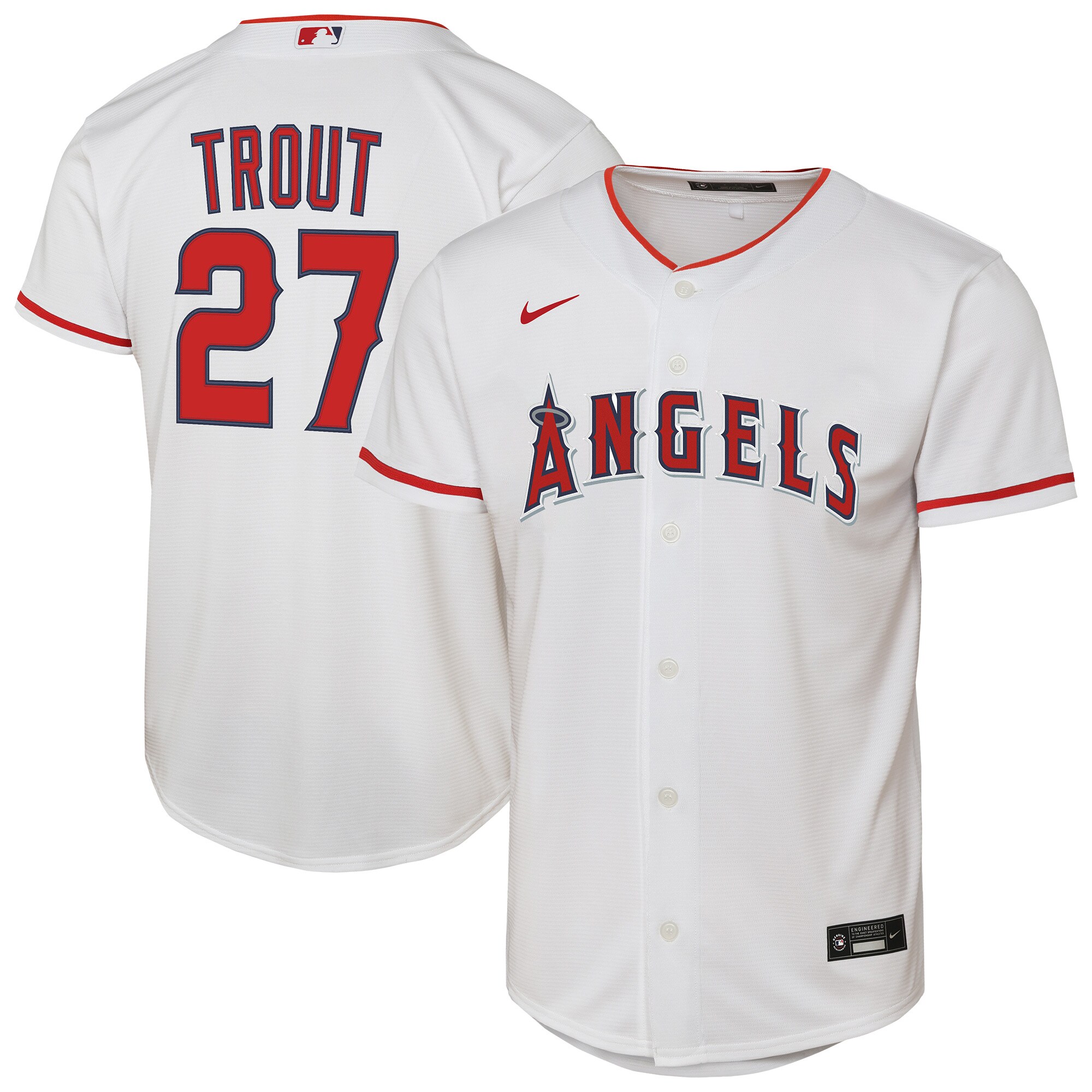 【公式グッズ】MLB エンゼルス マイク・トラウト レプリカ ユニフォーム Nike/ナイキ キッズサイズ ホワイト (2025 Nike Youth Replica 2.0 Player Jerseys - FTF NTP Master Style)|Fanatics公式ストア 店