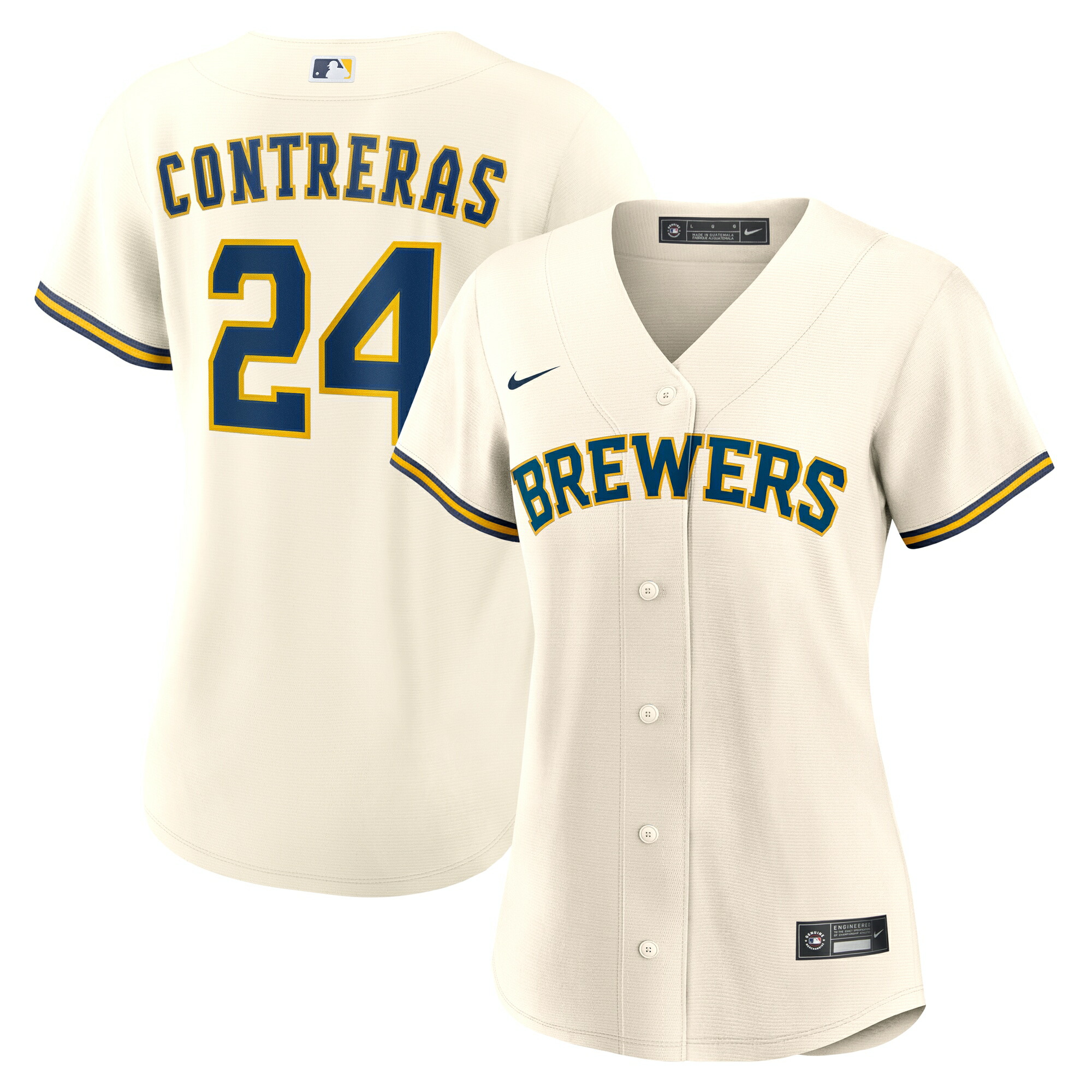 【公式グッズ】MLB ブルワーズ ウィリアム・コントレラス ユニフォーム Nike/ナイキ レディース クリーム (Women's Nike 1.0 Replica Player Jersey)
