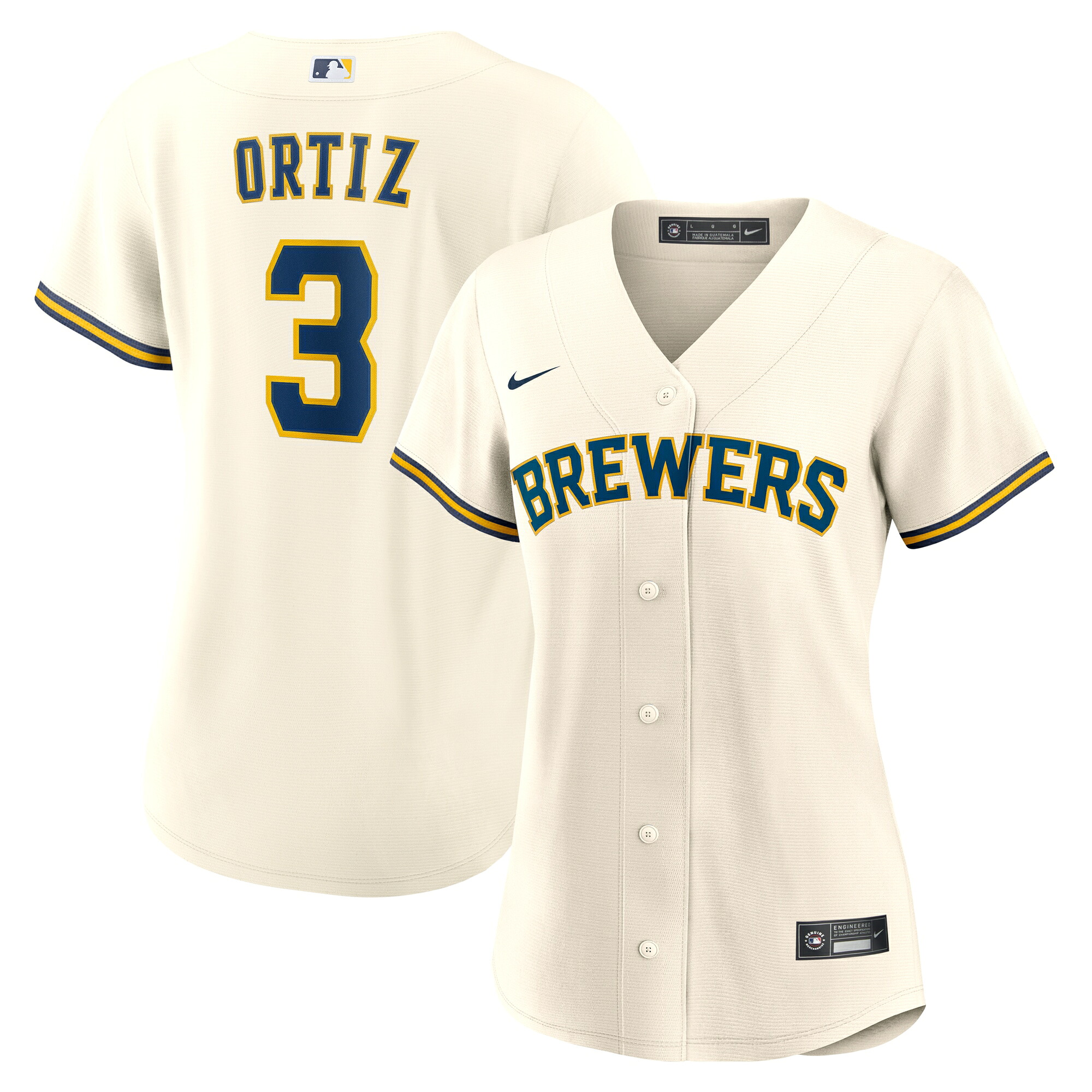 【公式グッズ】MLB ブルワーズ ジョーイ・オルティス ユニフォーム Nike/ナイキ レディース クリーム (Women's Nike 1.0 Replica Player Jersey)