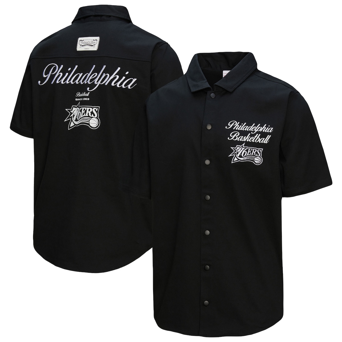 【公式グッズ】NBA 76ers シャツ Mitchell & Ness/ミッチェル＆ネス メンズ ブラック (NBA Mitchell & Ness Men's SU25 HWC SS Camp Shirt)
