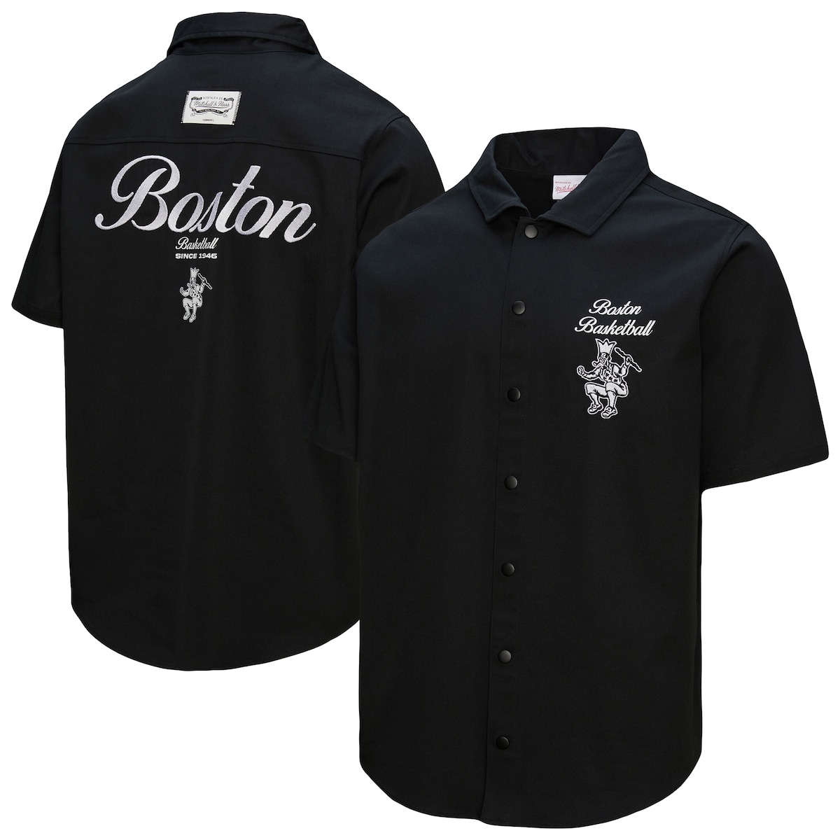 【公式グッズ】NBA セルティックス シャツ Mitchell & Ness/ミッチェル＆ネス メンズ ブラック (NBA Mitchell & Ness Men's SU25 HWC SS Camp Shirt)