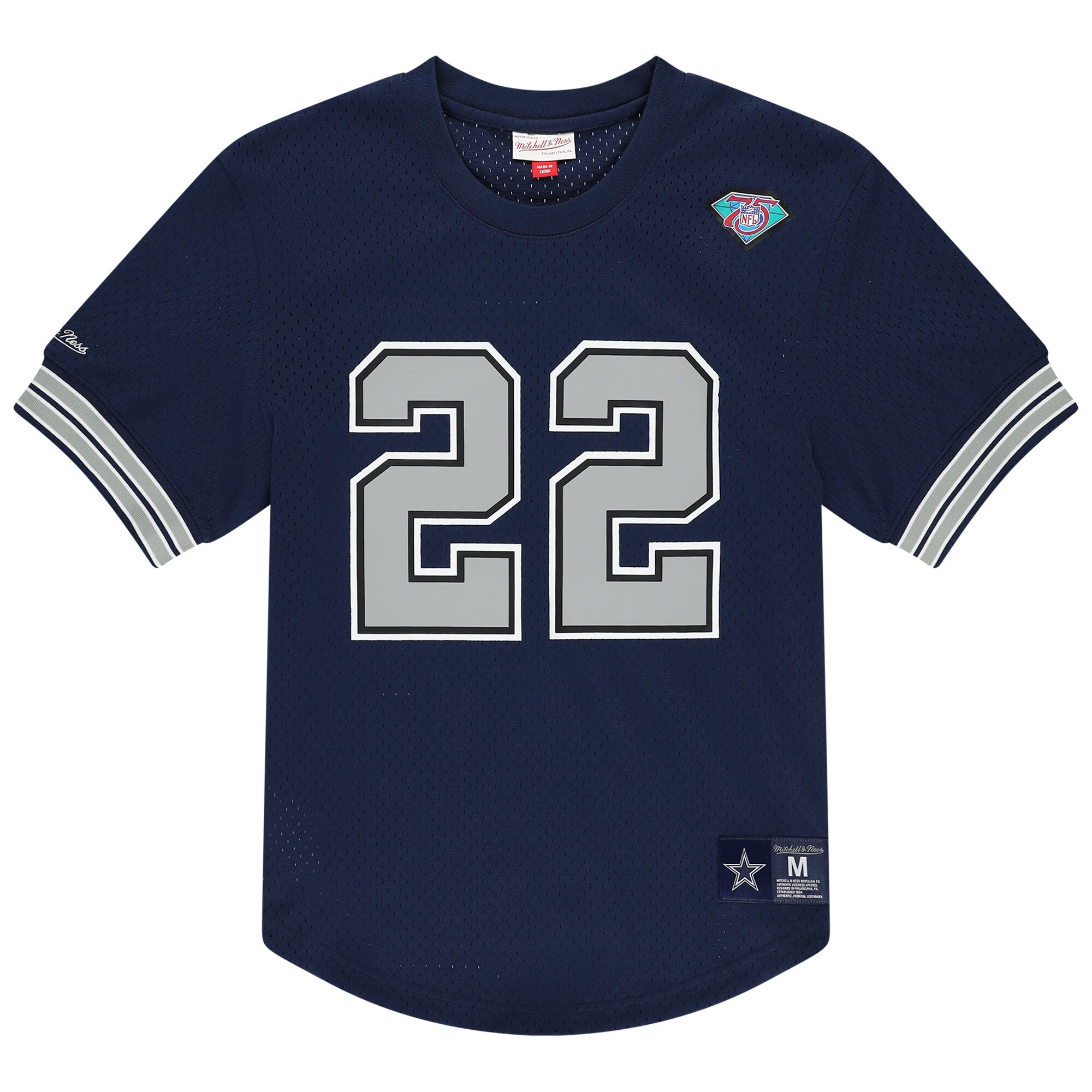 【公式グッズ】NFL カウボーイズ エミット・スミス ネーム&ナンバー Tシャツ Mitchell & Ness/ミッチェル＆ネス メンズ ネイビー (25 Men's Retired Player N&N Mesh Crewneck Top)