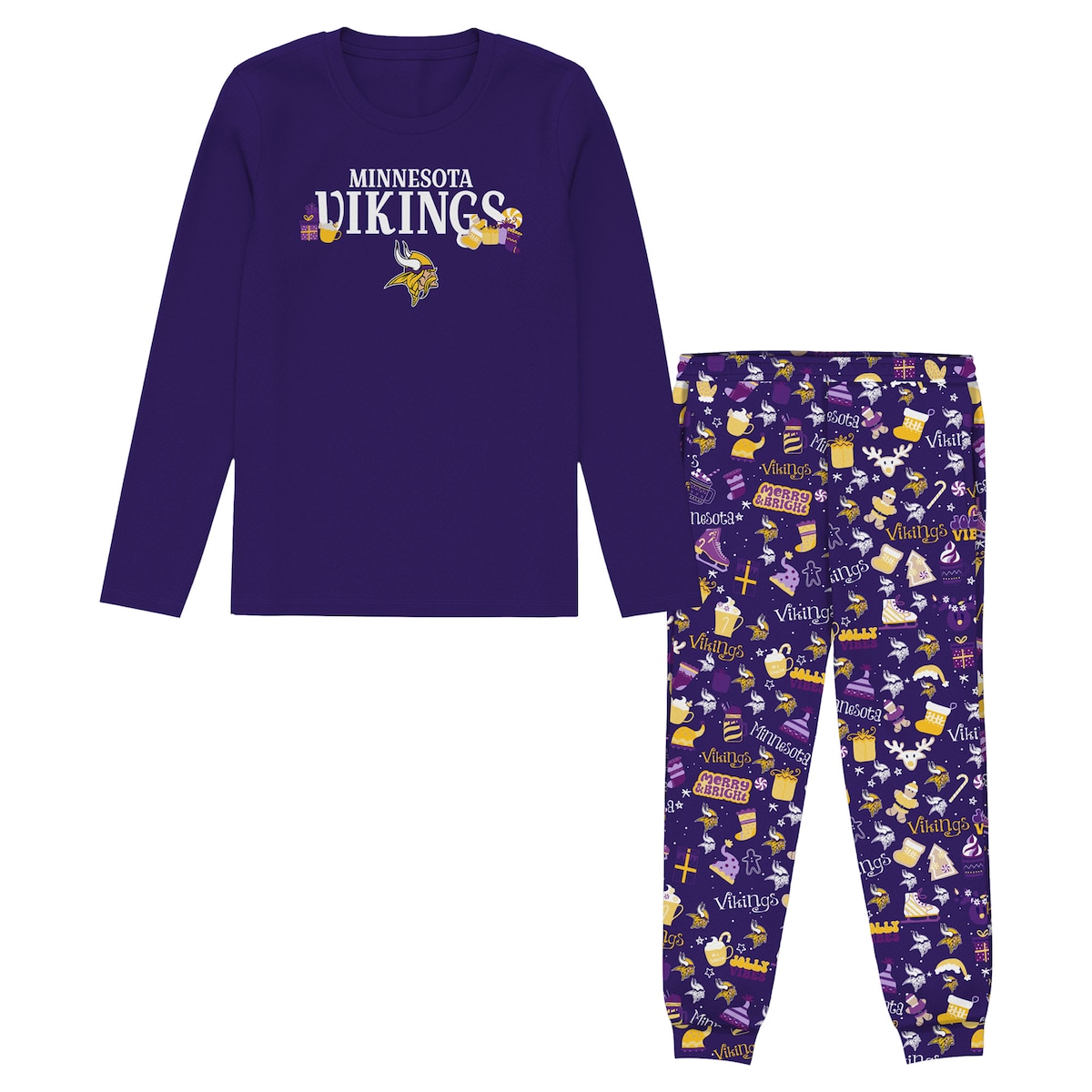 【公式グッズ】NFL バイキングス パジャマ Outerstuff トドラー・幼児サイズ パープル (NFL Juvenile Chesnut Holiday Sleep set)