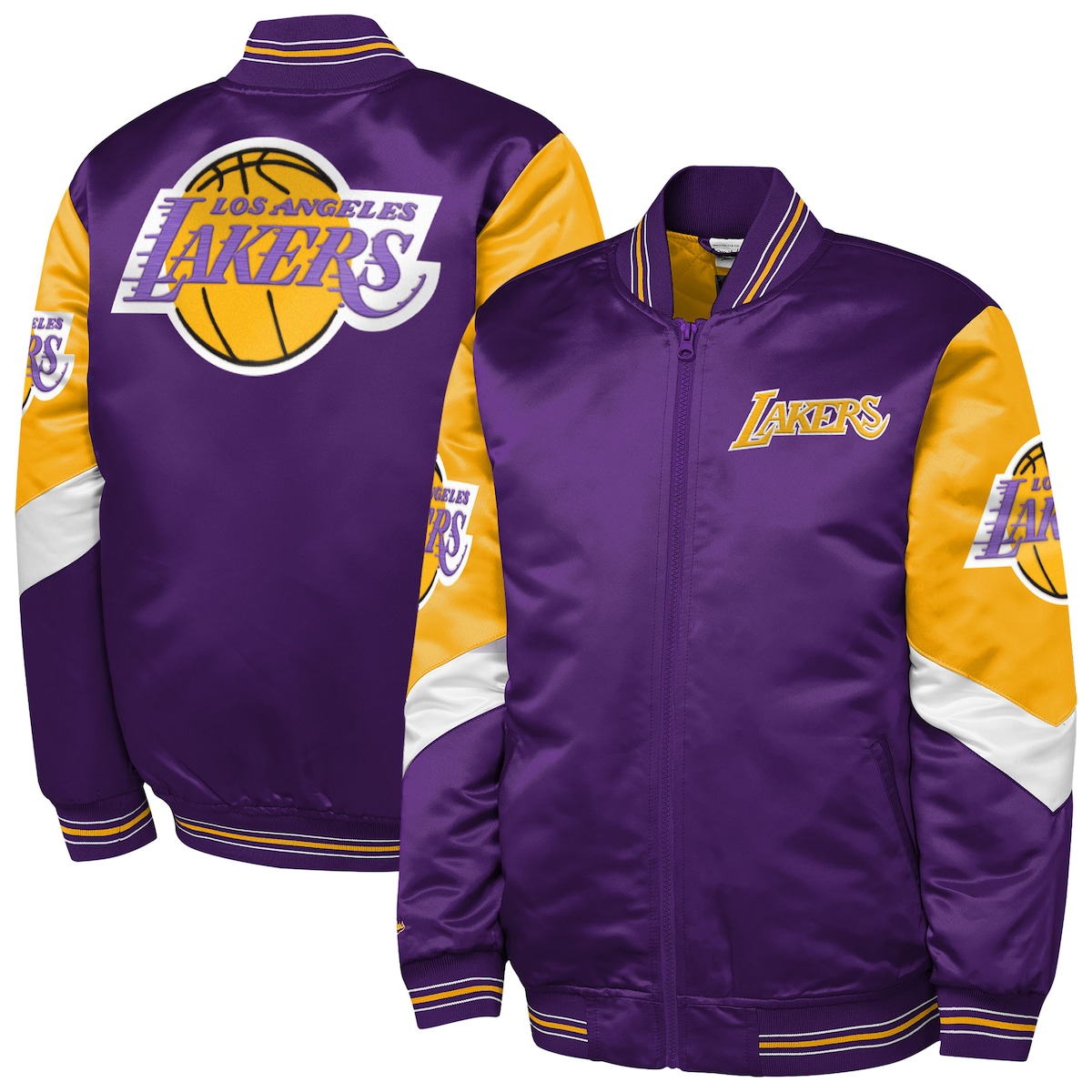 【公式グッズ】NBA レイカーズ ジャケット Mitchell & Ness/ミッチェル＆ネス キッズサイズ パープル (FA25 Youth 8-20 MNC NBA HWC Throw It Back Heavyweight Satin Jacket)