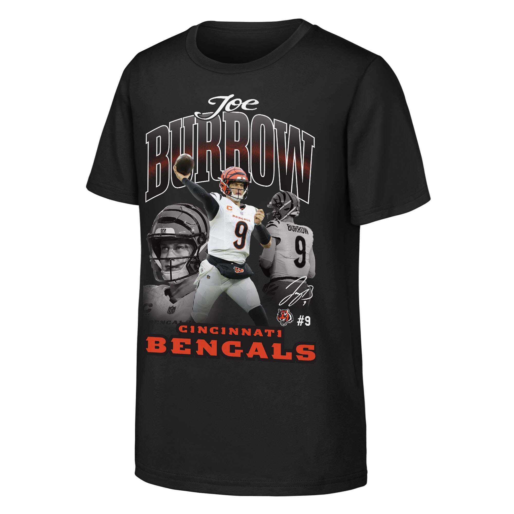 【公式グッズ】NFL ベンガルズ ジョー・バロー Tシャツ Outerstuff キッズサイズ ブラック (NFL Youth Triple Pic SS Tee)