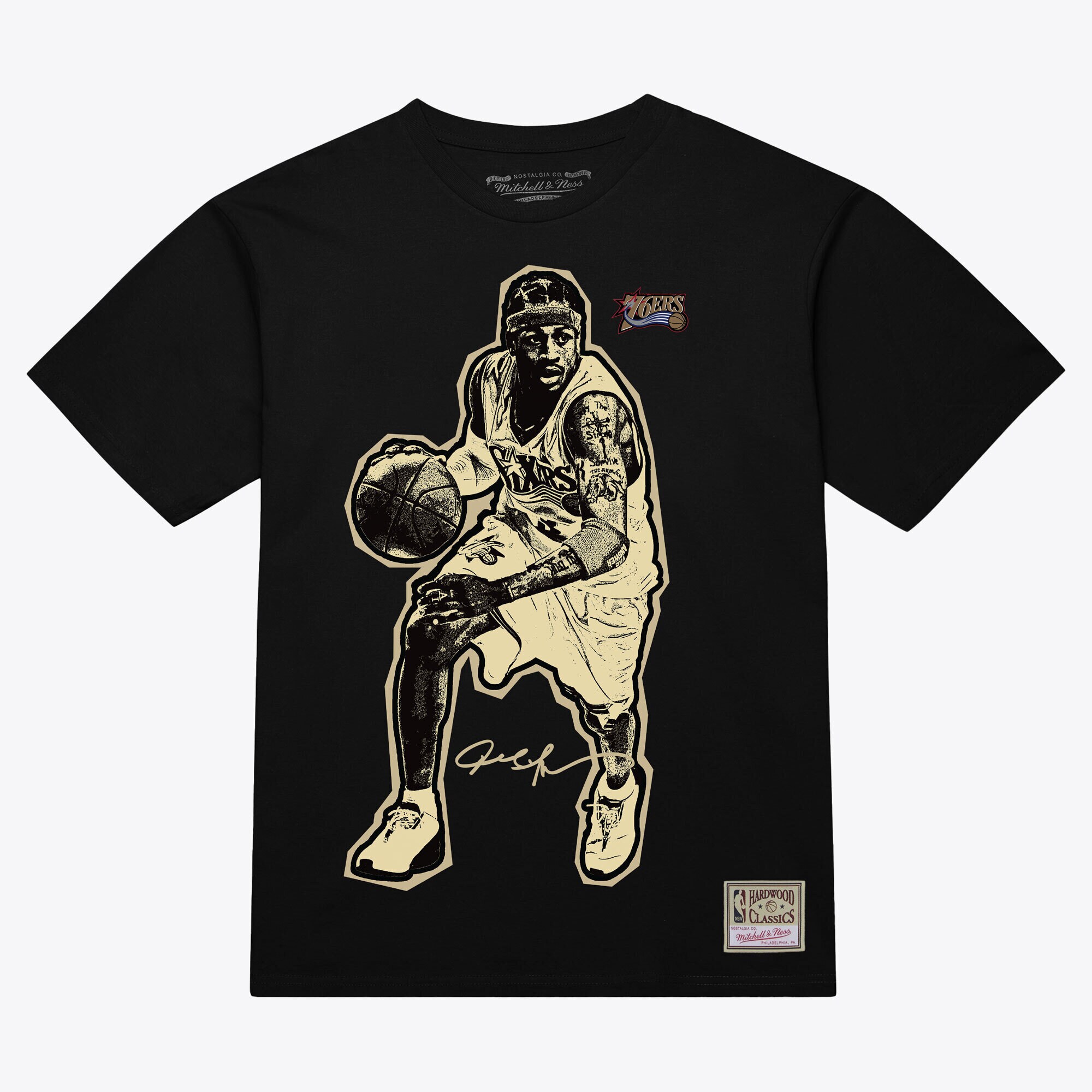 【公式グッズ】NBA 76ers アレン・アイバーソン Tシャツ Mitchell & Ness/ミッチェル&ネス メンズ ブラック (NBA BLOCKBUSTER SS PLAYER TEE)