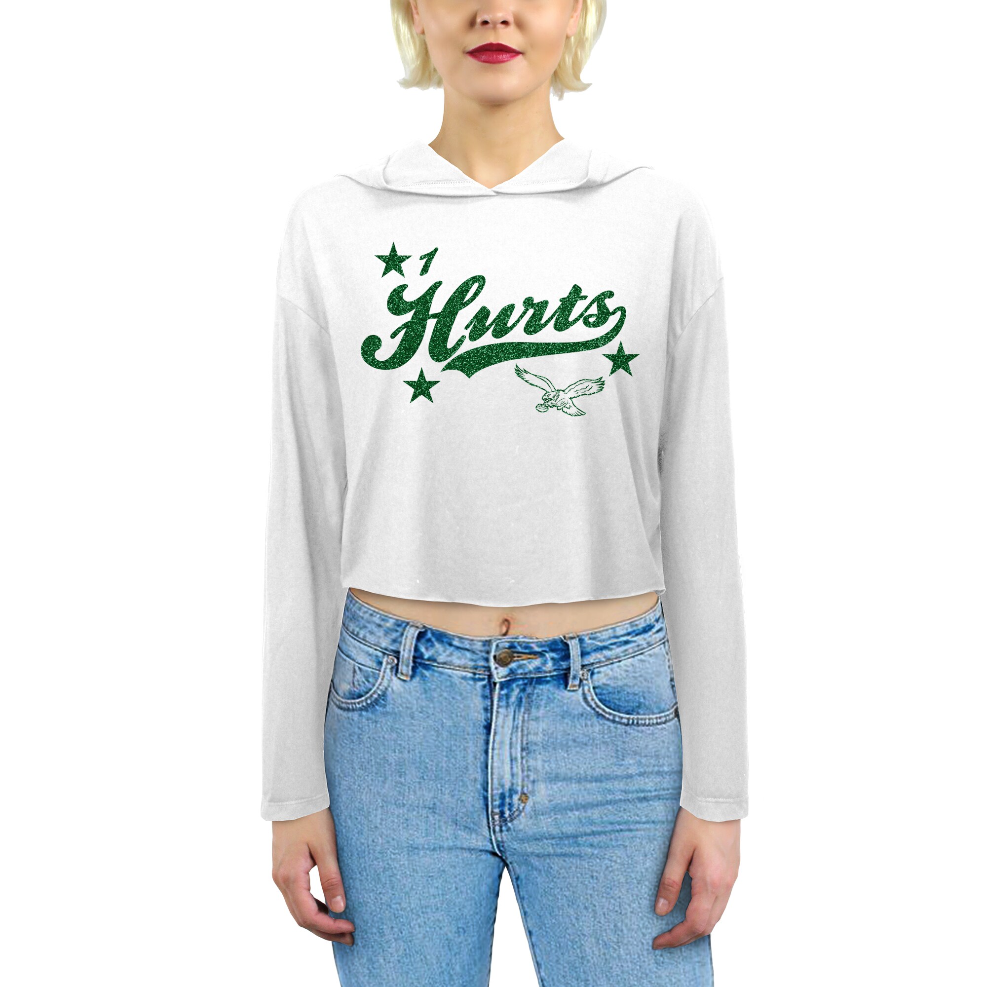 【公式グッズ】NFL イーグルス ジャレン・ハーツ パーカー Majestic/マジェスティック レディース ホワイト (Womens Majestic Threads Glitter Wordmark Hoodie)