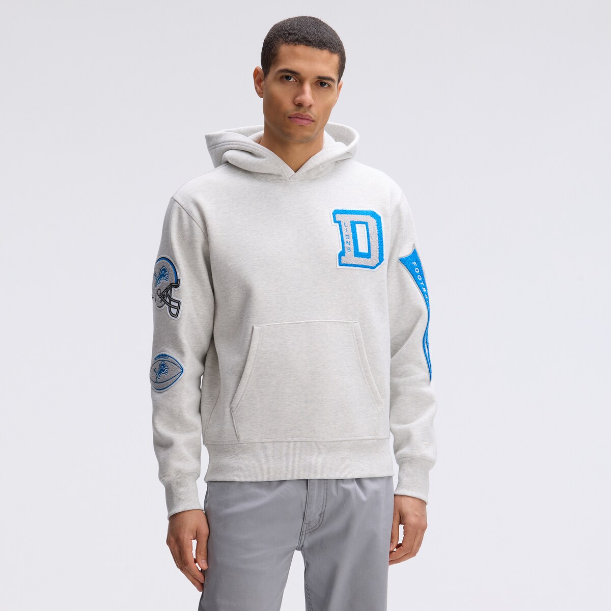 【公式グッズ】NFL ライオンズ フリース パーカー Fanatics/ファナティクス メンズ ヘザーグレイ (25 Men's Fanatics IconicFleece Letterman Pullover Hood)
