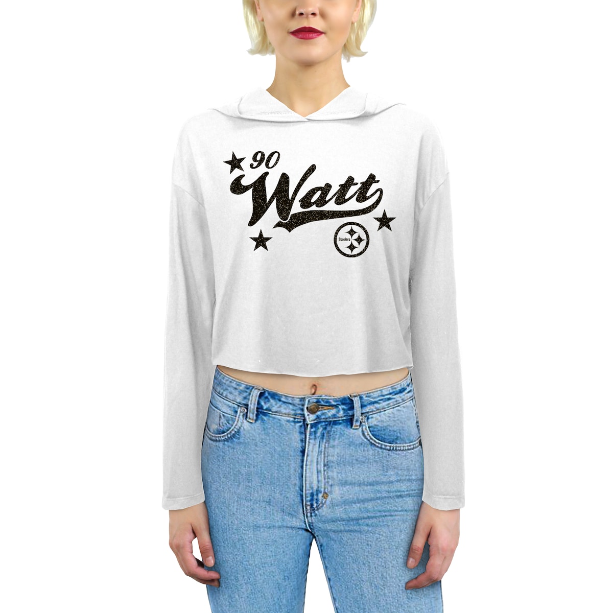 【公式グッズ】NFL スティーラーズ T.J.ワット パーカー Majestic/マジェスティック レディース ホワイト (Womens Majestic Threads Glitter Wordmark Hoodie)｜Fanatics公式ストア 店 13,289円