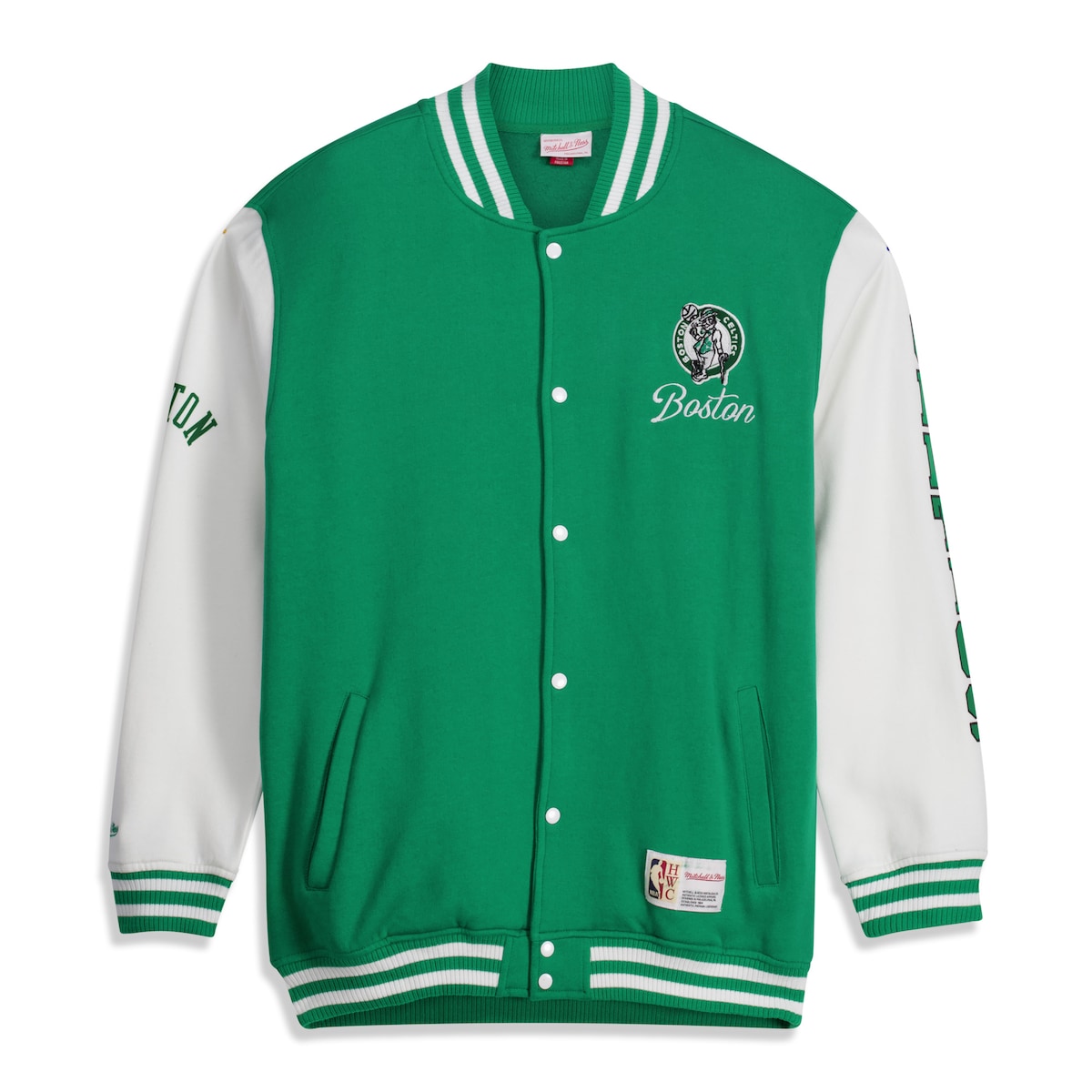 【公式グッズ】NBA セルティックス ジャケット Mitchell & Ness/ミッチェル&ネス メンズ グリーン (NBA Profile MNC HWC Men's Big and Tall Snap Front Varsity jacket)|Fanatics公式ストア 店