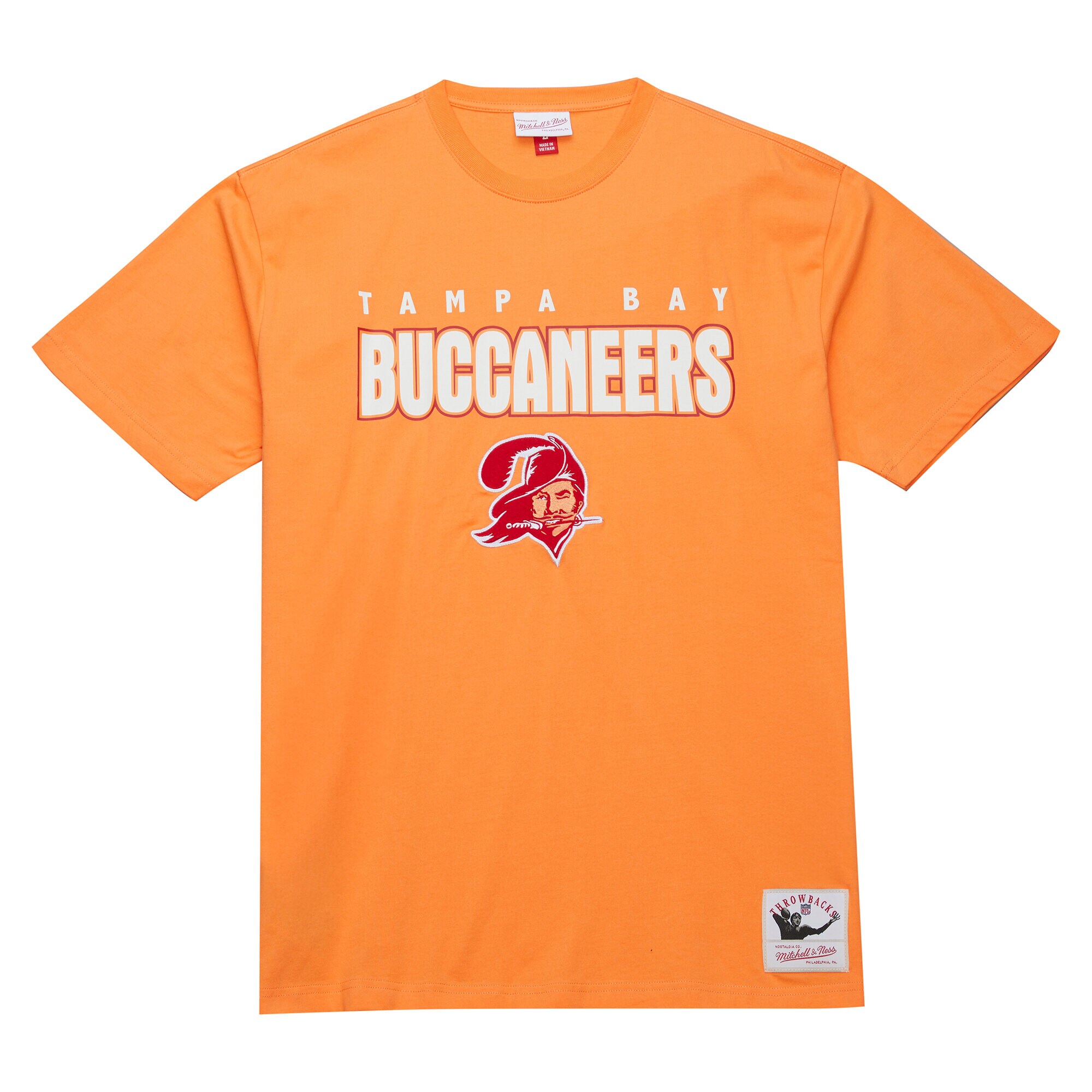 【公式グッズ】NFL バッカニアーズ Tシャツ Mitchell & Ness/ミッチェル＆ネス メンズ オレンジ (NFL THROW IT BACK PREMIUM SS TEE VINTAGE LOGO BUCCANEERS)