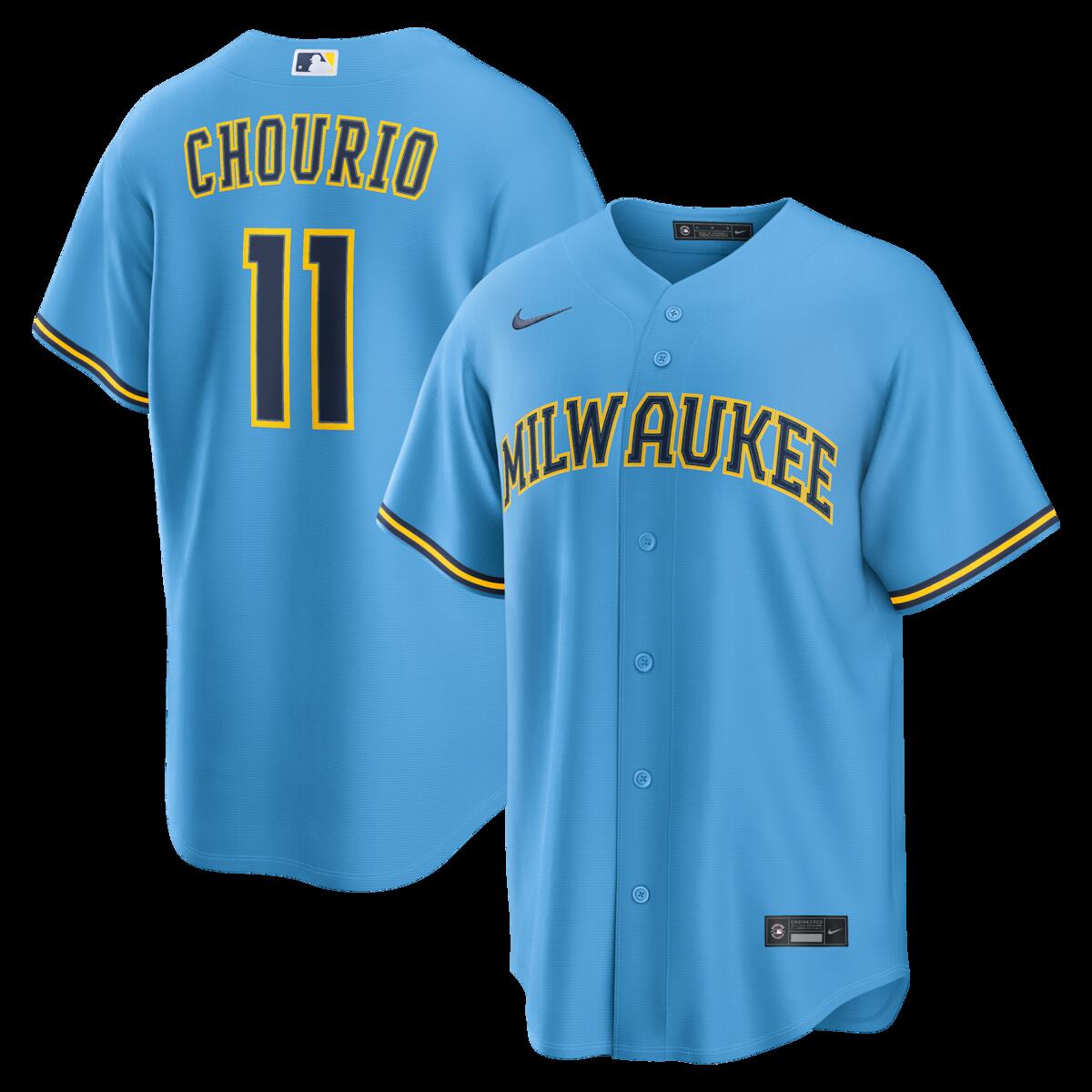 【公式グッズ】MLB ブルワーズ ジャクソン・チョウリオ ロード ユニフォーム （レプリカ） Nike/ナイキ メンズ ライトブルー (Nike 2026 Men's LEAGUE SEASONAL Replica Player Jersey - Smart PIDs) 21,783円