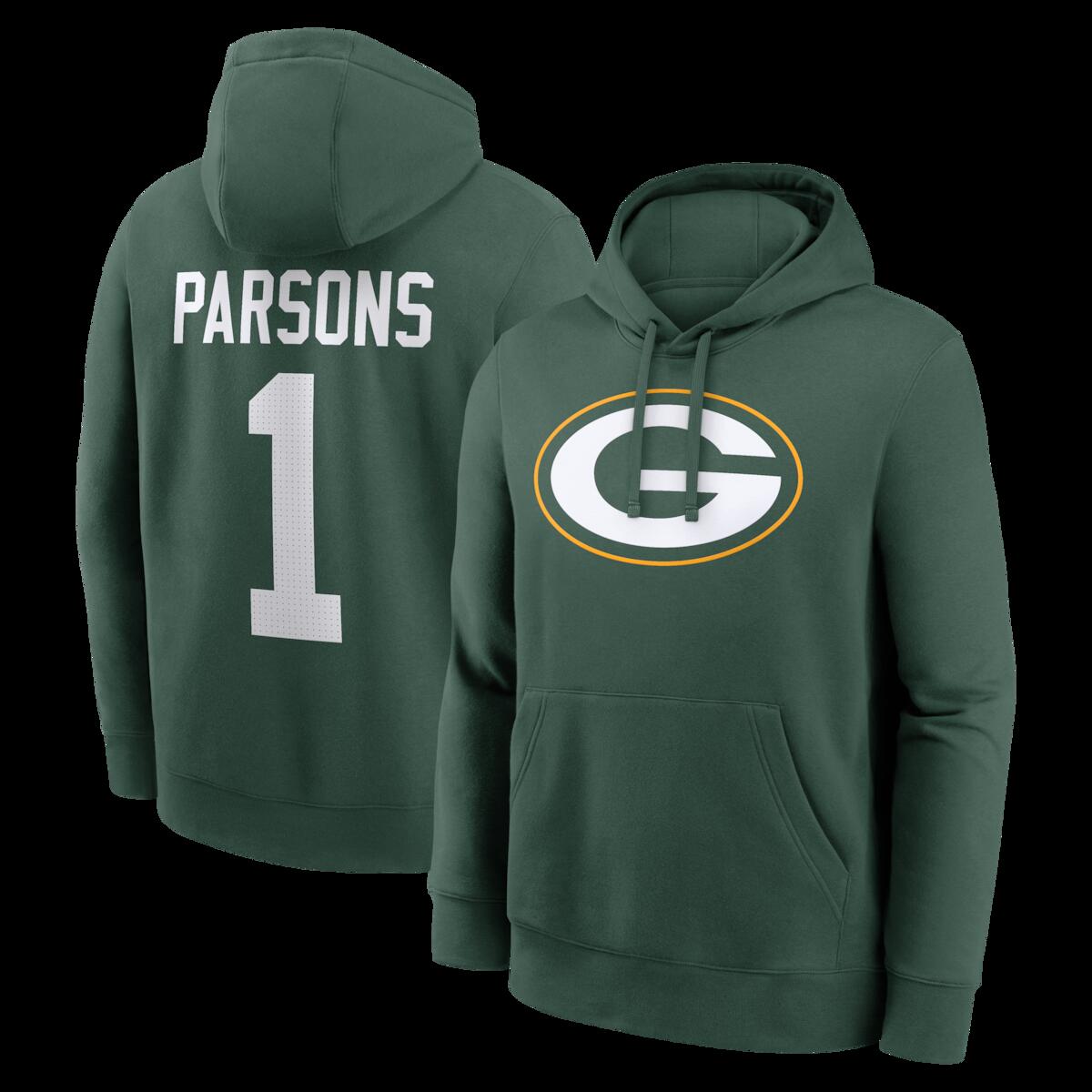 【公式グッズ】NFL パッカーズ マイカ・パーソンズ ネーム&ナンバー フリース パーカー Nike/ナイキ メンズ グリーン (25 Men's Nike Player N&N Fleece Hood)
