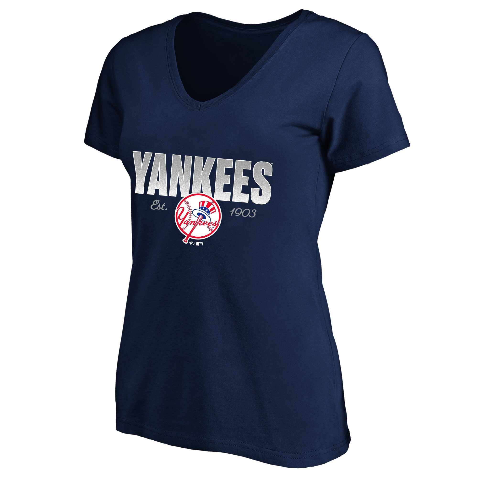 【公式グッズ】MLB ヤンキース Vネック Tシャツ Fanatics/ファナティクス レディース ネイビー (Women's Plus S/S V-NK SCRN PRINT Pricepoint TEE)