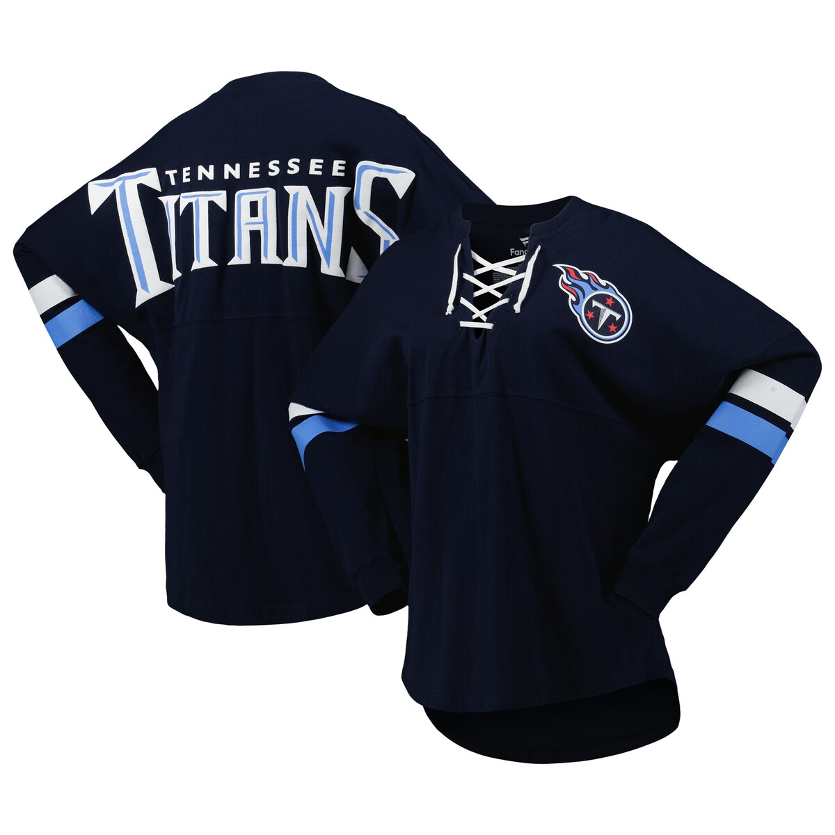 【公式グッズ】NFL タイタンズ Vネック 長袖 Tシャツ Fanatics/ファナティクス レディース ネイビー (22 Women's Lace Up Spirit Jersey)|Fanatics公式ストア 店