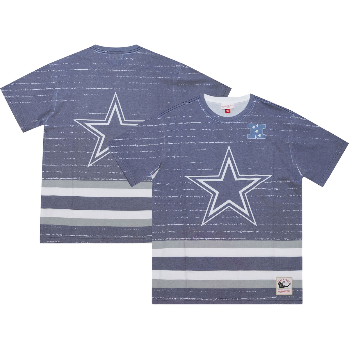 【公式グッズ】NFL カウボーイズ Tシャツ Mitchell & Ness/ミッチェル＆ネス メンズ ネイビー (NFL JUMBOTRON 3.0 SUBLIMATED SS TEE)