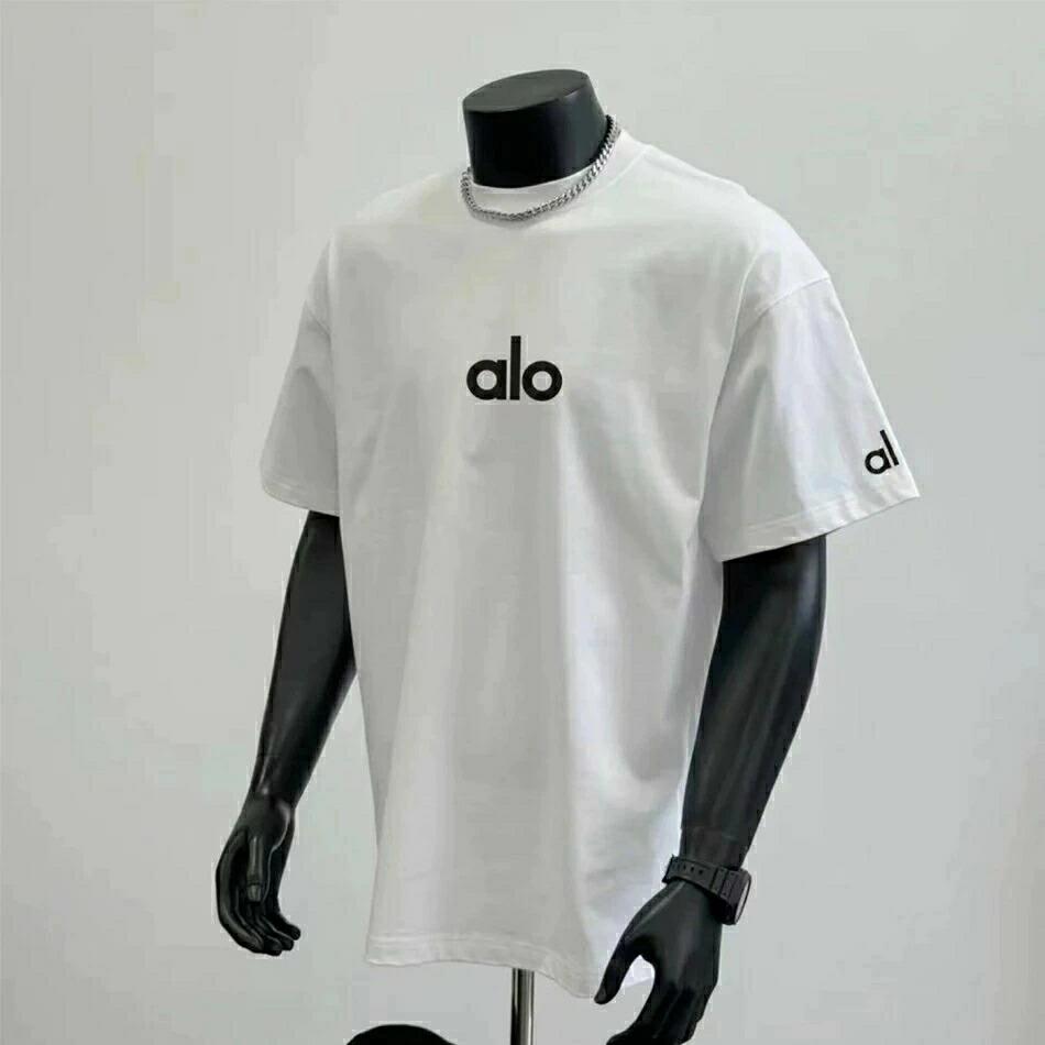 alo Yoga 半袖 tシャツ メンズ カジュアル おしゃれ ゆったり カットソー 黒 白 大きいサイズ 春夏 薄手 プリント ロゴT ミドル丈 ストレッチ 普段着 デイリー 通学 通勤 着まわし｜FANCアカデミー　店