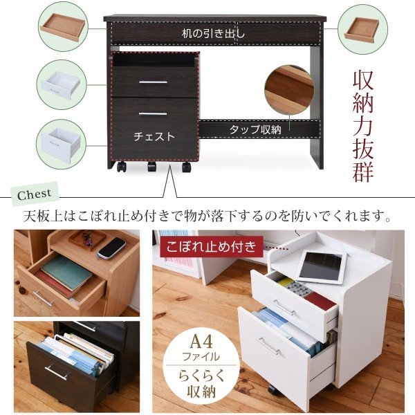 デスク シンプルデスク 2点セット 部屋 配線 ハイタイプ 付きワゴン ...