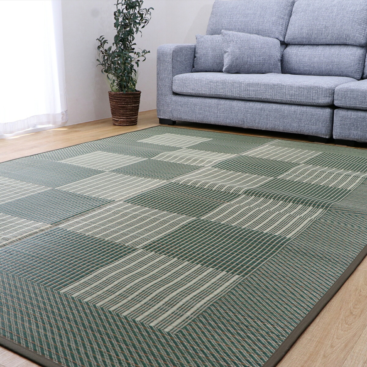 【I】【代引不可】イケヒコ 国産い草ラグ カーペット Fライト 滑り止め付 グリーン 約191&times;250cm 8239130【北海道・沖縄・離島不可】｜ファンズファクトリー