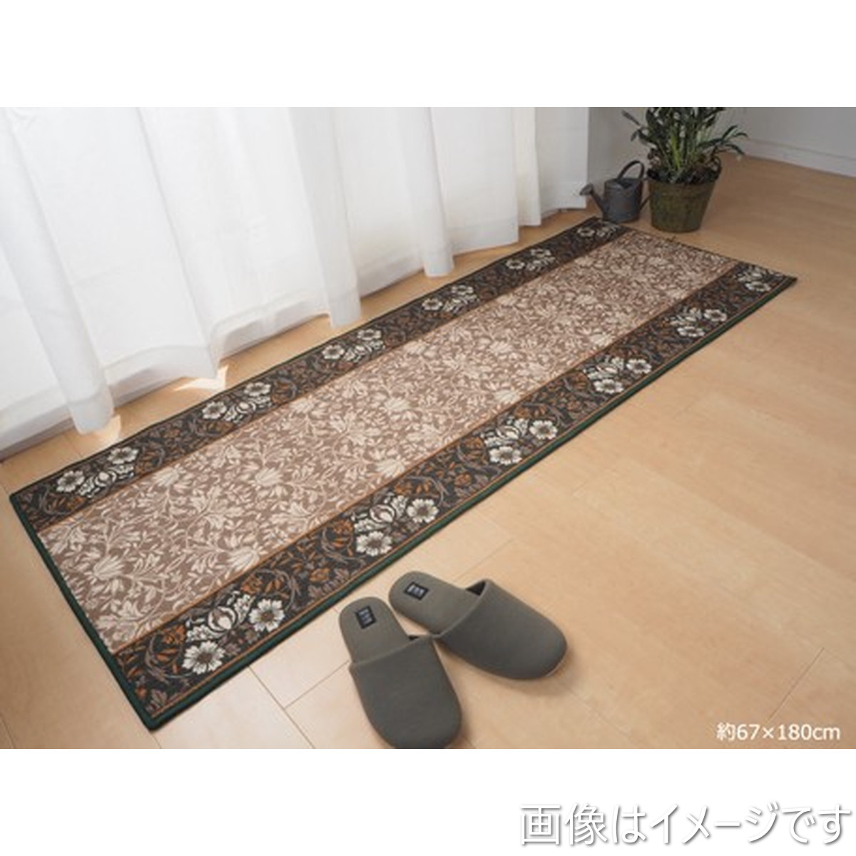 【I】 萩原 タフトプリント廊下敷き エレガンス GN 240616756 グリーン 67×700|ファンズファクトリー