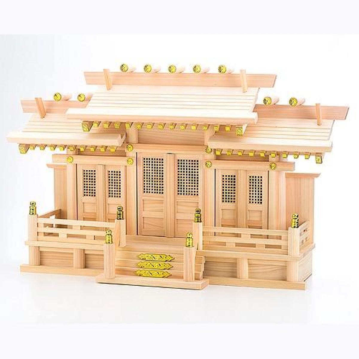 【お取り寄せ～2週間】静岡木工 神棚の里 屋根違い三社　開運（中） 神棚