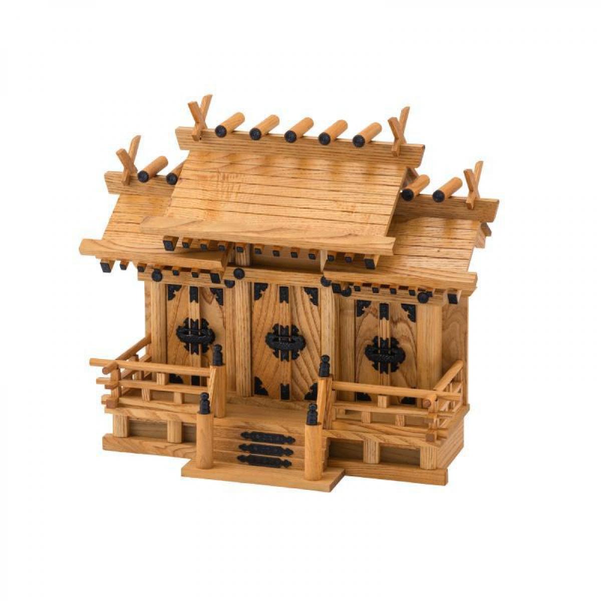 【お取り寄せ～2週】静岡大工仕事 神棚の里 大屋根食い違い三社 けやき色（小） 神棚 日用品雑貨・文房具・手芸-神棚-神具