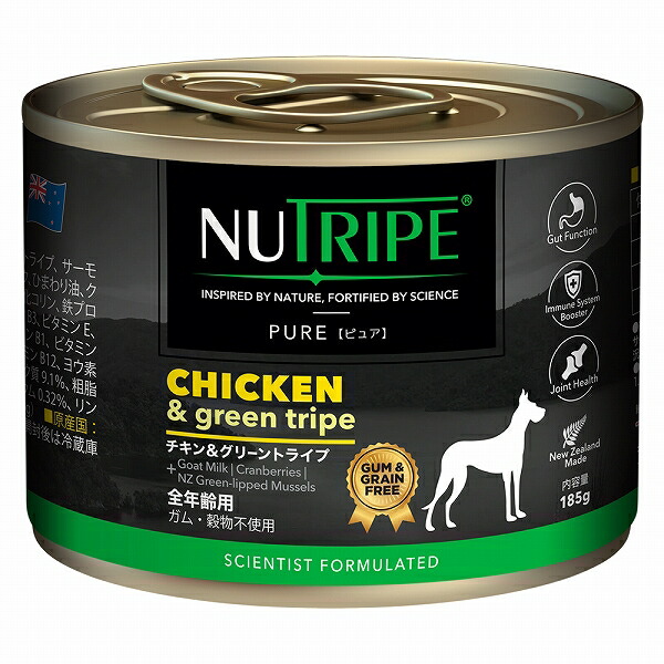 【まとめ買い24缶×185g】成犬用 チキン&グリーントライプ 185g ドッグフード NUTRIPE PURE ニュートライプ ピュア 犬|ファンタジーワールド
