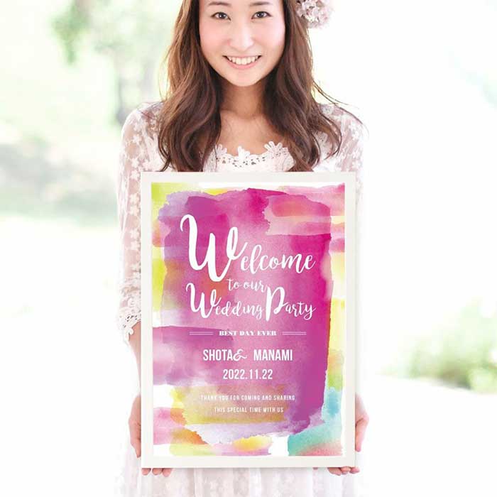 パーティー 結婚式ウェディングギフトファルベ その他 結婚式 ウェディング 冠婚葬祭 ウェルカムボード 海外風ウェルカムボード 水彩 ピンク 結婚式 スピード出荷 ウェルカムスペース 額 即日出荷対応休止中