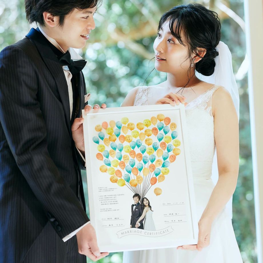 超人気 結婚証明書 ゲスト参加型 写真入り 結婚式 ブライダル ウェディング 挙式 人前式 誓いの言葉 オリジナル イラストフォト結婚証明書 バルーン  fucoa.cl