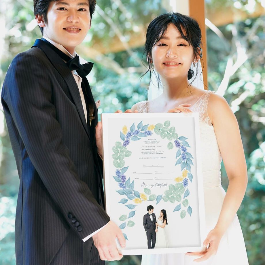 高級素材使用ブランド 結婚証明書 ゲスト参加型 写真入り 結婚式 ブライダル ウェディング 挙式 人前式 誓いの言葉 オリジナル イラストフォト結婚証明書 リース Fucoa Cl