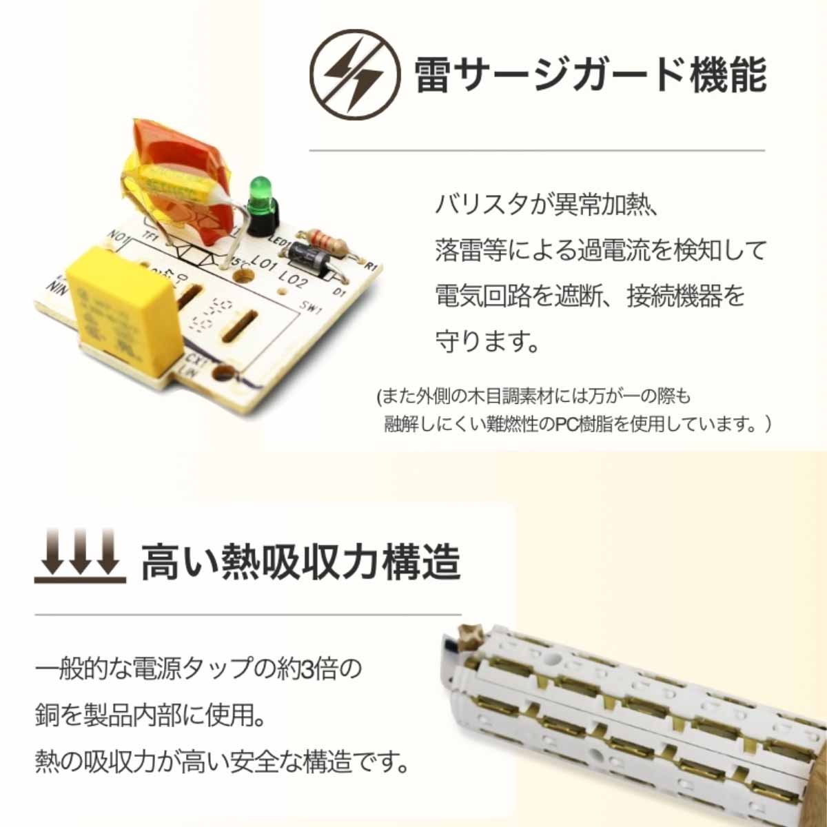 【PSE認証☆USB-C付きの木目調延長コード】 Fargo 電源タップ コンセント 8個口 12個口 USB TYPE-C TYPE-A 木目調 おしゃれ 3.4A 回転 ほこりシャッター タコ足 雷ガード マルチタップ コンセントタップ ベージュ ブラウン ソケット