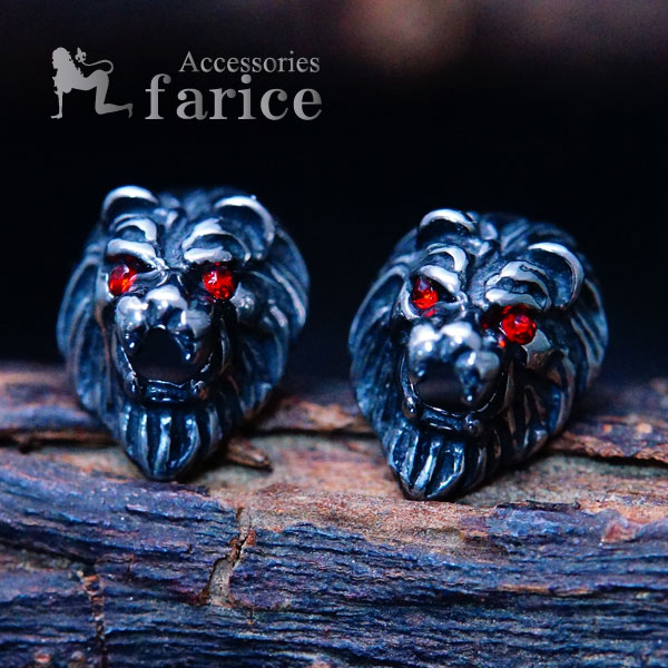 楽天市場 牙を剥く百獣の王ライオン 獅子 モチーフ レッドキュービックジルコニア装飾アイズ 立体型リアルデザイン メンズ ステンレス316l スタッドピアス アクセサリーショップfarice