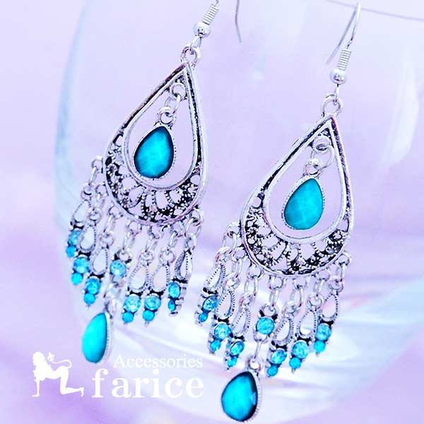 楽天市場】天然素材 天然石ピアス ターコイズブルー ゴールド 民族風