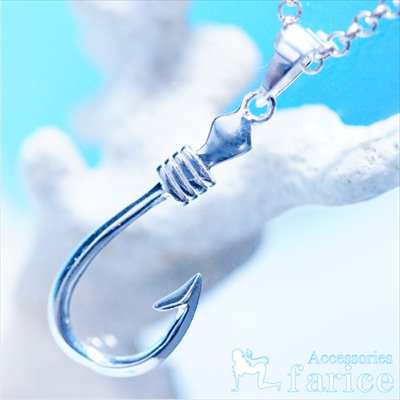 フィッシュフック 釣り針 ワンポイントロープデザイン メンズレディース ハワイアンジュエリー シルバー925 ペンダント ネックレス タイムセール