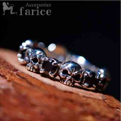 ミニスカル&ブラックキュービックジルコニアシルバーリング｜アクセサリーショップfarice