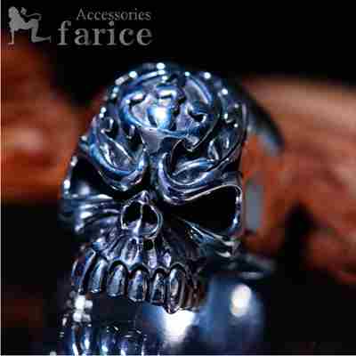 ブラックファイヤートライバルヘッドスカルシルバーリング|アクセサリーショップfarice