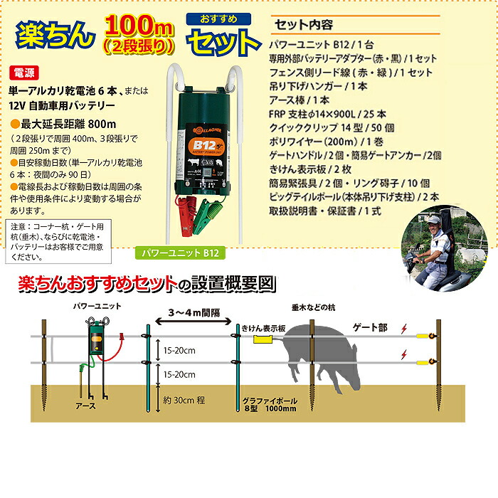 電気柵セット B12らくらく100mセット 100m2段張 イノシシ対策 代引 Sandjfisheries Co Uk