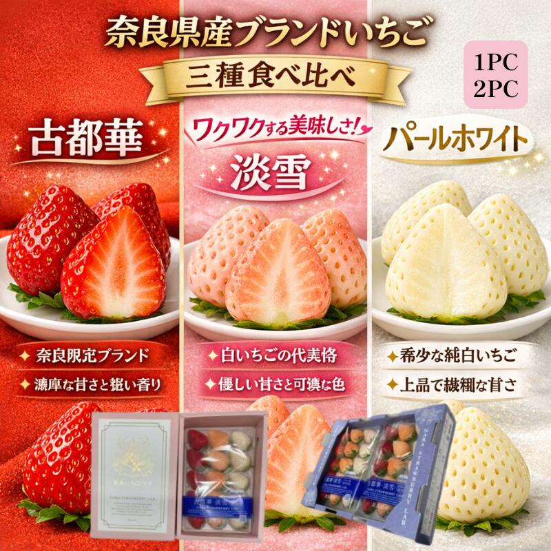 【希少品種の食べ比べ！】奈良県産 ブランド苺 3種詰合わせ 古都華 淡雪 パールホワイト イチゴ ichigo 贈り物 送料無料 果物 甘い いちご3種 希少 数量限定 詰合せ 贈答品 お取り寄せ 進物 ギフト お祝い 内祝い 母の日 父の日 御礼 お礼 ご挨拶 高級品 プレゼント 還暦