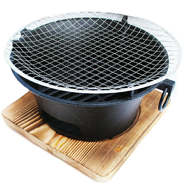 七輪　鉄製　鋳物コンロ　本体直径　約255mmｘ高さ135mm+焼き網ｘ5枚セット　BBQ アウトドア 炭火焼き　焼肉　キャンプ